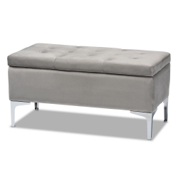 Baxton Studio Mabel Modern and Contemporary Transitional Grey Velvet Fabric Upholstered Silver Finished Storage Ottoman
